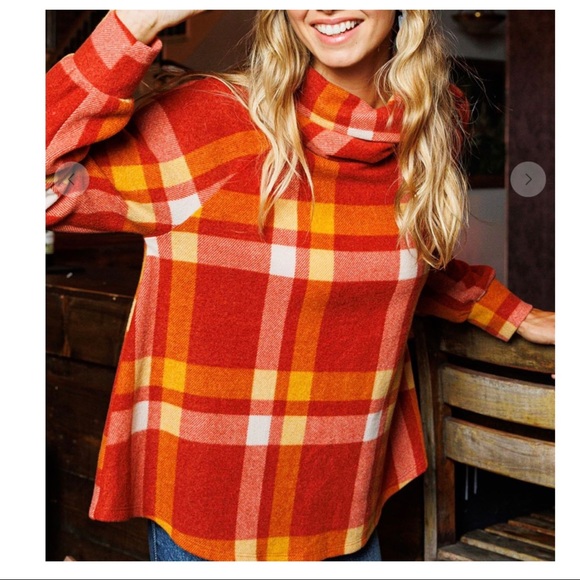 #11 Boho Beautiful Cowl Mock Neck Check Top - Picture 7 of 7